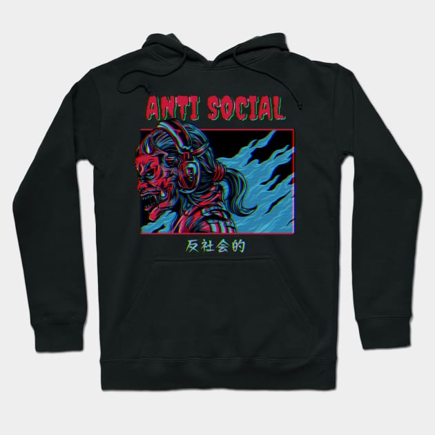 Vaporwave Antisocial Anime Oni Demon Hoodie by Sugoi Otaku Gifts